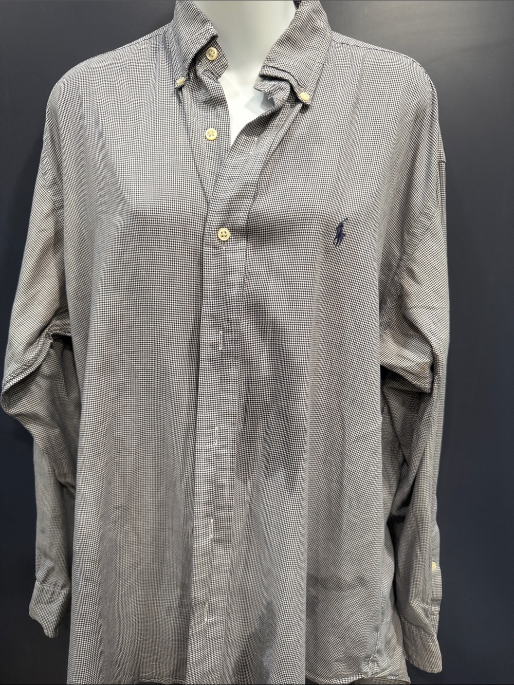 Polo by Ralph Lauren Gray Micro-Check Button-Down Shirt with Navy Logo